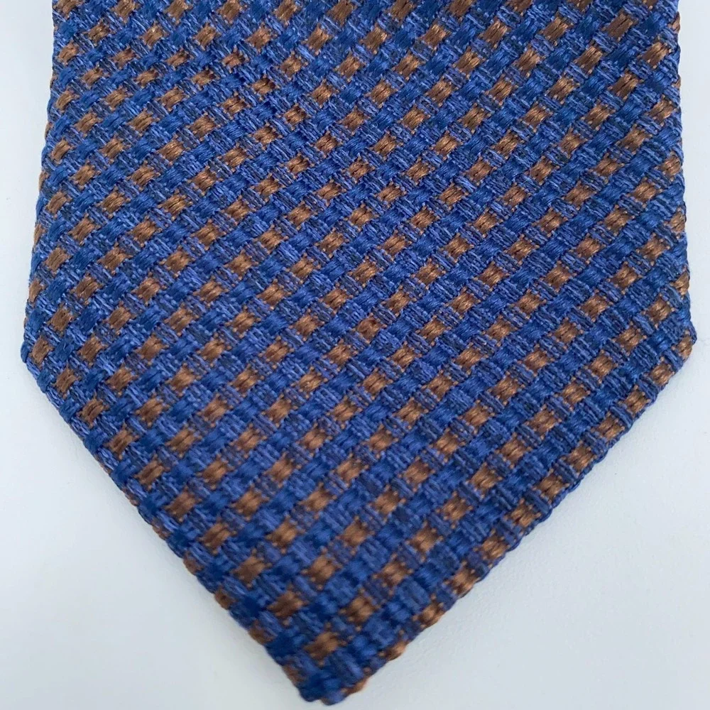 Eton Tie Mens One Size Blue Brown Silk Classic Fit Luxury Necktie Italy Made NWT
